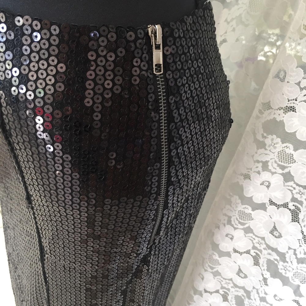 LINE & DOT MAXI MERMAID SKIRT BLACK SEQUIN SLIT - Picture 4 of 6